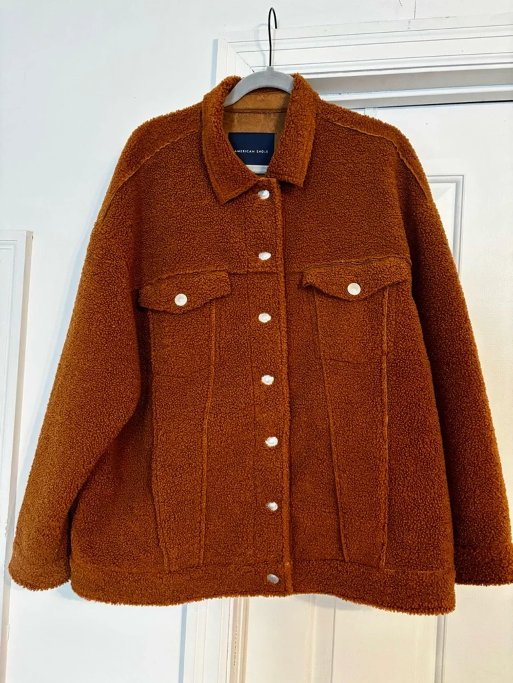 American Eagle Outfitters Rust Brown Sherpa Shirt Jacket - Picture 2 of 7
